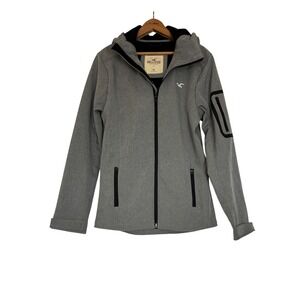 Hollister Mens Grey Fleece Lined Hooded Softshell Jacket Full Zip M Lightweight